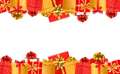 Holiday background with colorful gift boxes with bows. Vector il