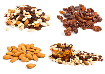 nuts and raisins isolated on white