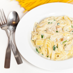 Chicken creamy alfredo sauce with white meat chicken