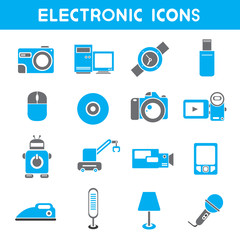 electronic icons, blue color theme