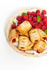 Raspberry filled pastries with sugar sprinkles