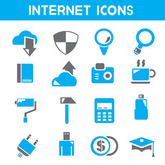internet icons, blue color theme