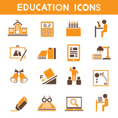 education icons, school icons, orange color theme icons