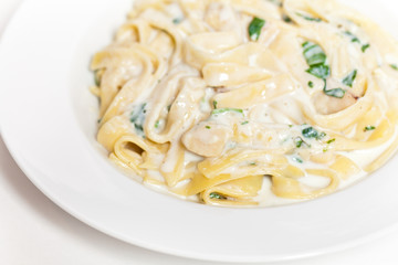 Chicken fettuccine alfredo with spinach