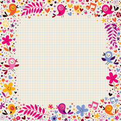 floral border with birds