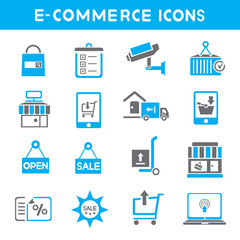 e commerce icons, blue color theme icons