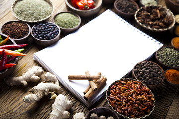 Cookbook and various spices