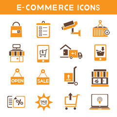 e commerce icons, orange color theme icons