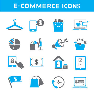 e commerce icons, blue color theme icons