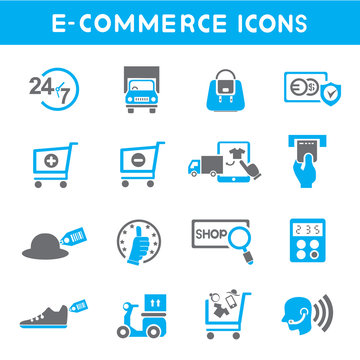 e commerce icons, blue color theme icons