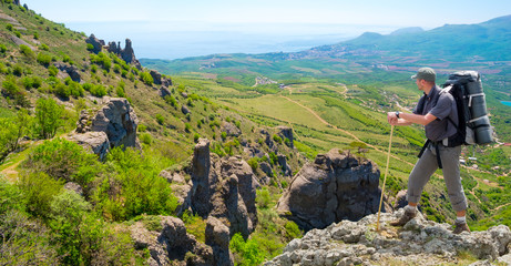 Hiker enjoys landscape