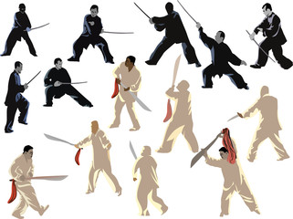 light and dark kung fu men with swords