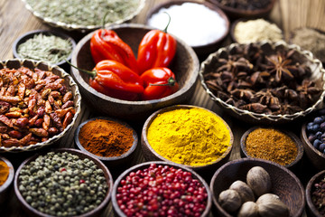 Obraz na płótnie Canvas Cookbook and various spices