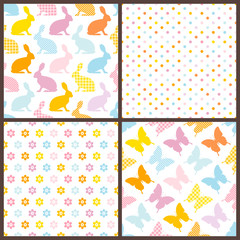 4 Seamless Pattern Easter Bunny & Butterfly Blue/Pastel