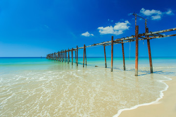 Long wood bridge in the sea