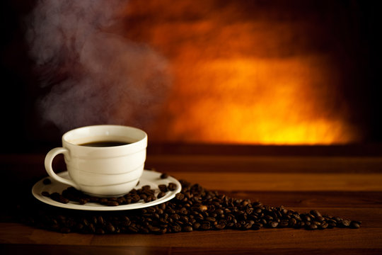 Cup of delicious black coffee on a wooden table © Samo Trebizan