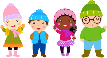 group of kids,winter