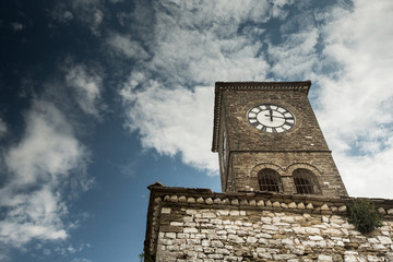 Fototapeta na wymiar Clock tower in Gjirokastra, Albania