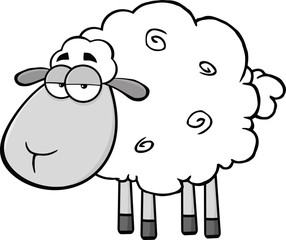 Cute Sheep Cartoon Mascot CharacterIn Gray Color