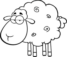 Naklejka premium Black And White Cute Sheep Cartoon Mascot Character