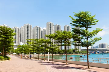 Zelfklevend Fotobehang Waterfront of the residential area © leungchopan