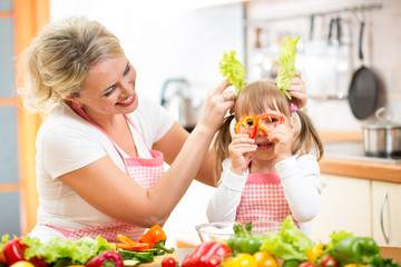 mother and kid cooking and having fun in kitchen