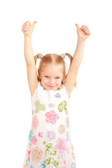 Smiling child showing thumbs up symbol