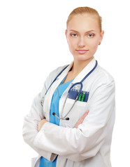 Smiling medical doctor woman with stethoscope