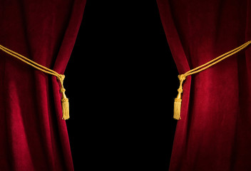 Red velvet curtain with tassel - 60347893