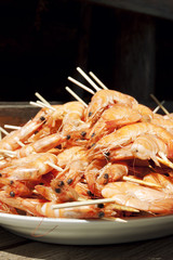 Fresh shrimps on the grill
