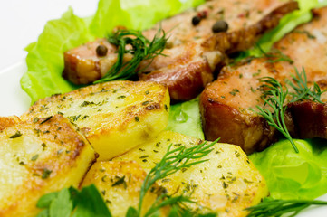 Fried bacon and potatoes