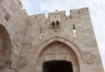 Fototapeta premium Top of the Jaffa gate in old city Jerusalem