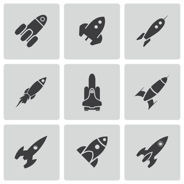 Vector black rocket icons set