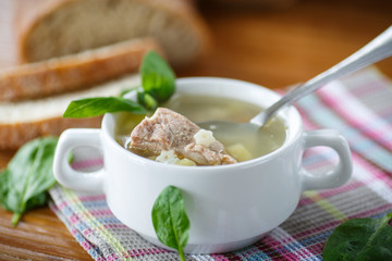 soup with meat and noodles