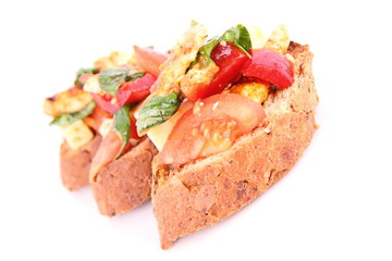 Sandwiches with chicken, tomato, cheese and bell pepper