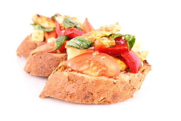 Sandwiches with chicken, tomato, cheese and bell pepper