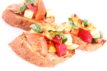 Sandwiches with chicken, tomato, cheese, bell pepper