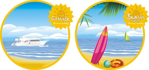 Summer holiday. Cruise and beach resort. Icons for design