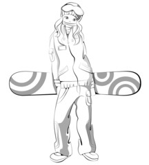 vector stylish model girl holding snowboard
