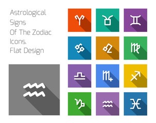 Zodiac Symbol icons on color background.