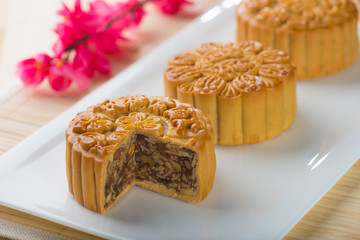 Mooncake and tea,Chinese mid autumn festival food.