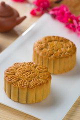 Mooncake and tea,Chinese mid autumn festival food.