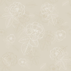 Seamless pattern of flowers, white on brown