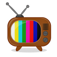 Retro TV with multi-colored stripes on the screen