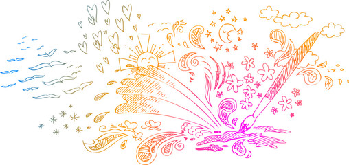 Brush painting sketched colored doodles © carlafcastagno