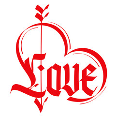 Love typography. Heart typography. Gothic lettering. Medieval ca