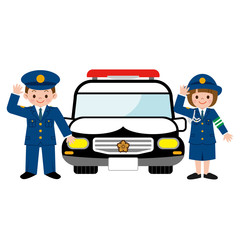 パトカーと警察の格好をした子供 © あんころもち(ankomando)