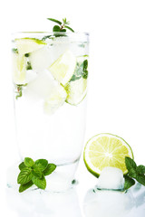 Mojito cocktail in front of white background