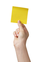 female teen hand holding sticky note
