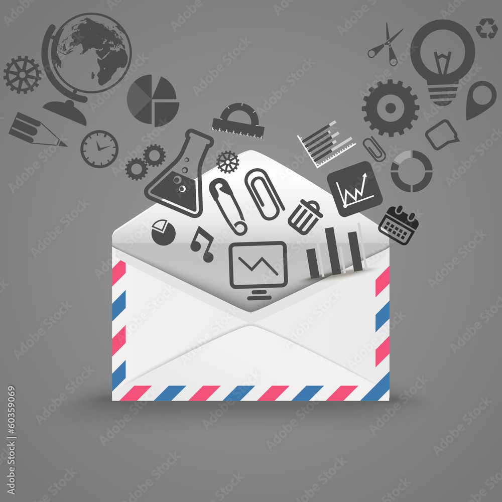 Poster open envelope with icons